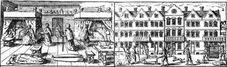 Two panels from a contemporary broadsheet that shows the role and activities of the Searchers
